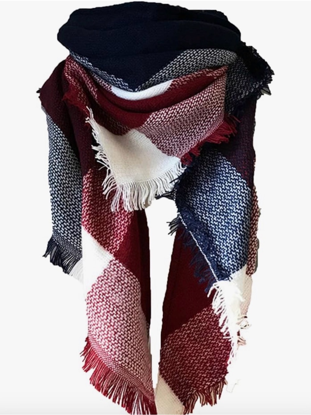 Wander Agio Plaid Knit Acrylic Fringe Rectangle Scarf Wrap - Multicolor- NWT